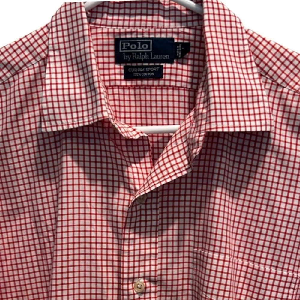 Polo Ralph Lauren Button Down Shirt L Mens Red White Gingham Curham Sport Cotton